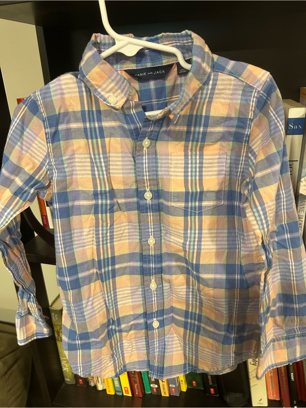 Janie and Jack Blue and Peach Plaid Button-Down Shirt